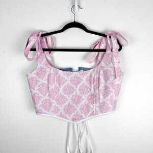 Hand Crafted Pink Damask Print Corset Top with Tie Straps – Y2K Vintage Inspired